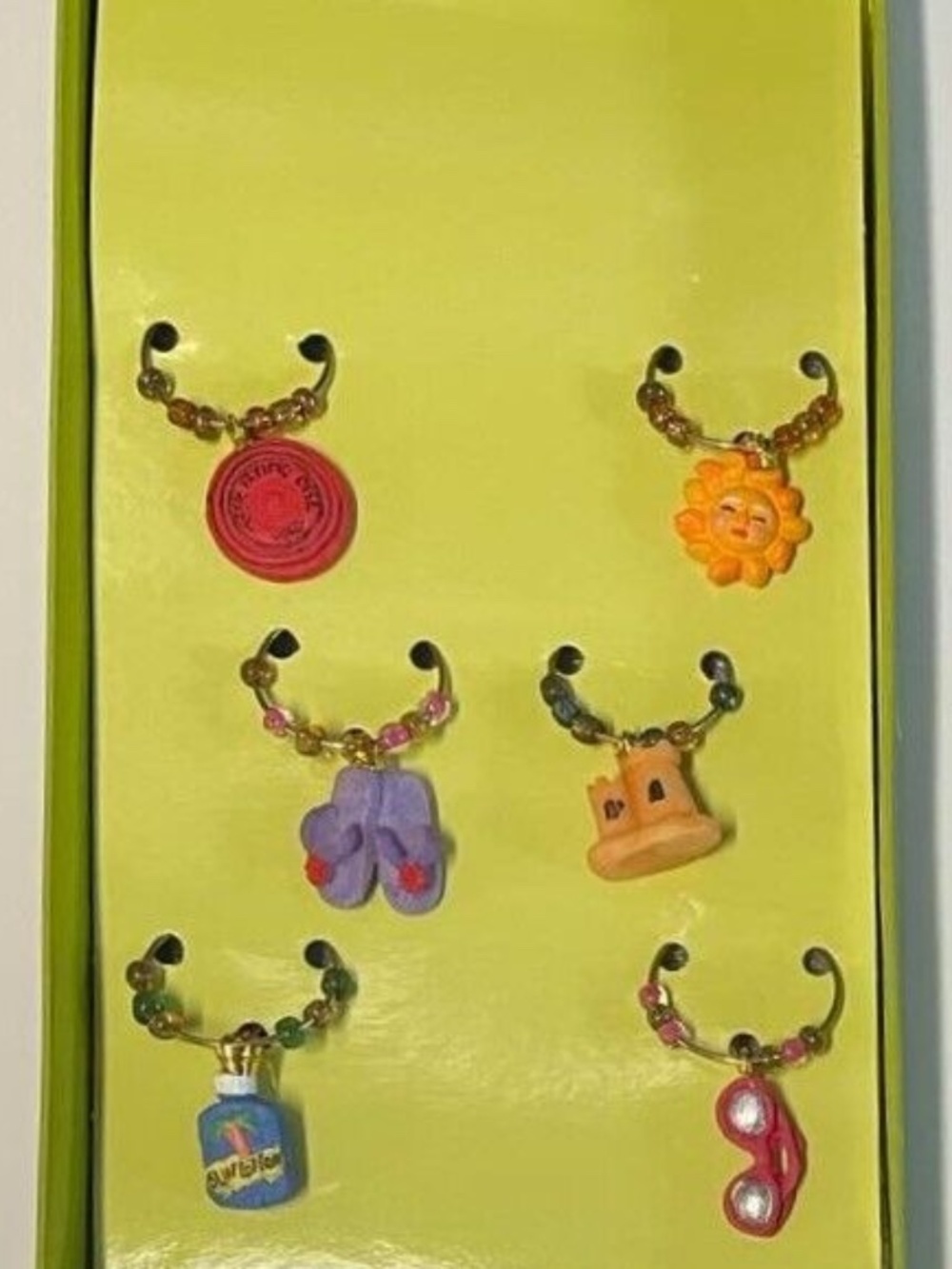 Boston Warehouse Set 6 Wine Glass Stem Charms Beach Tropical Ocean Theme Fun NEW